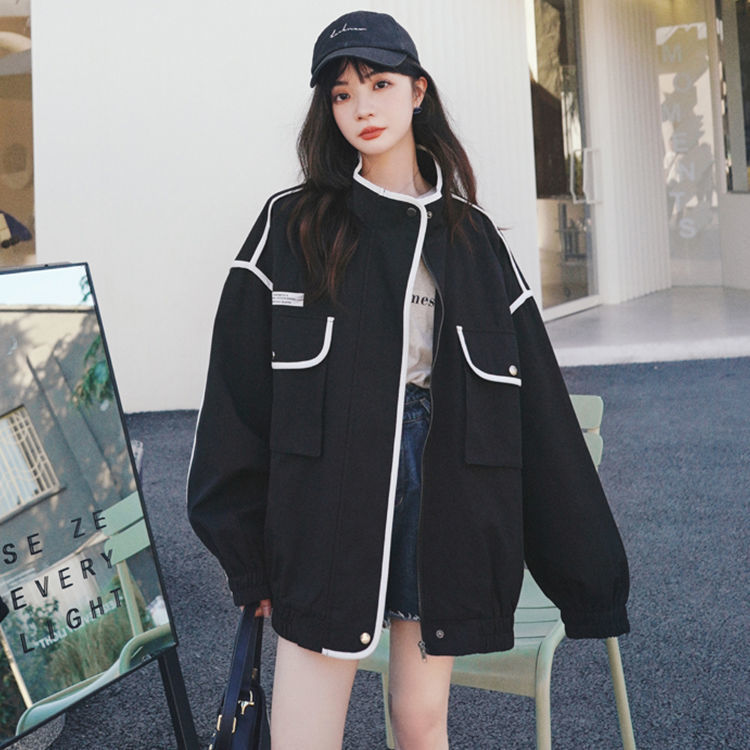 黑色休闲工装短外套女春秋季新款韩版设计感宽松夹克棒球服ins潮