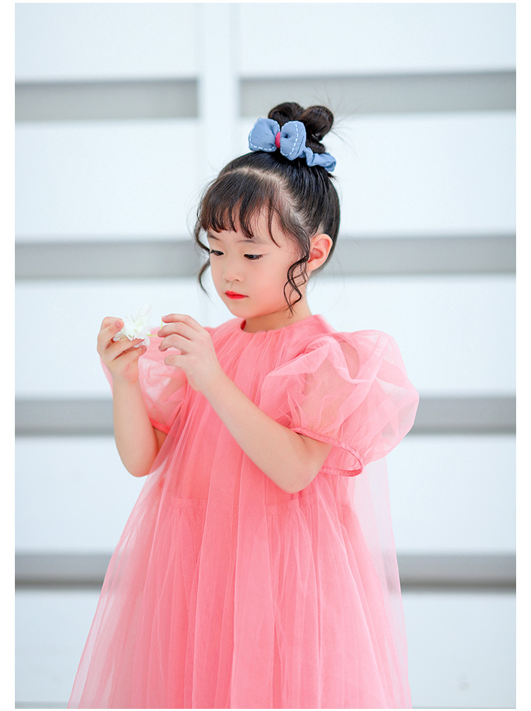 女童仙女裙粉色纱裙女宝宝夏季新款泡泡袖连衣裙洋气长裙欧美风潮