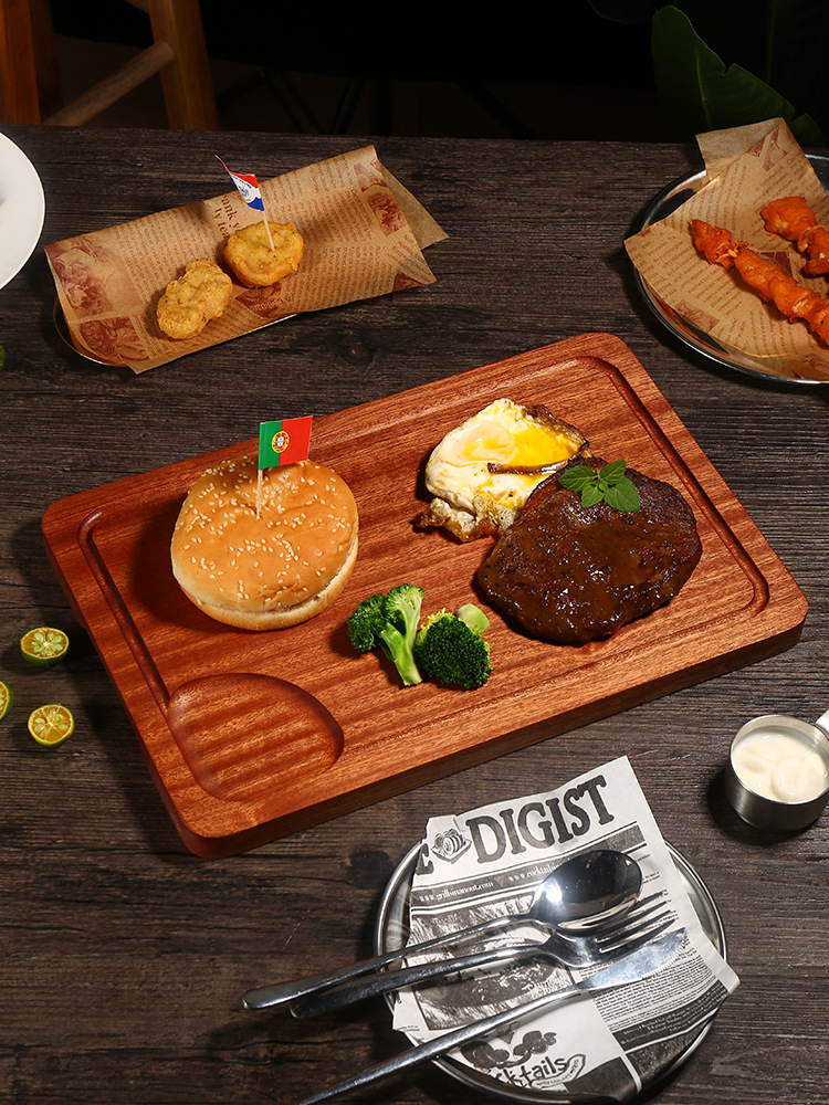 牛排木板家用牛扒盘西餐盘沙比利牛排托盘木盘披萨板乌檀木托盘