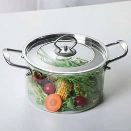 高硼硅玻璃锅耐高温奶锅双耳炖锅家用燃气煲汤锅大容量可明火锅具