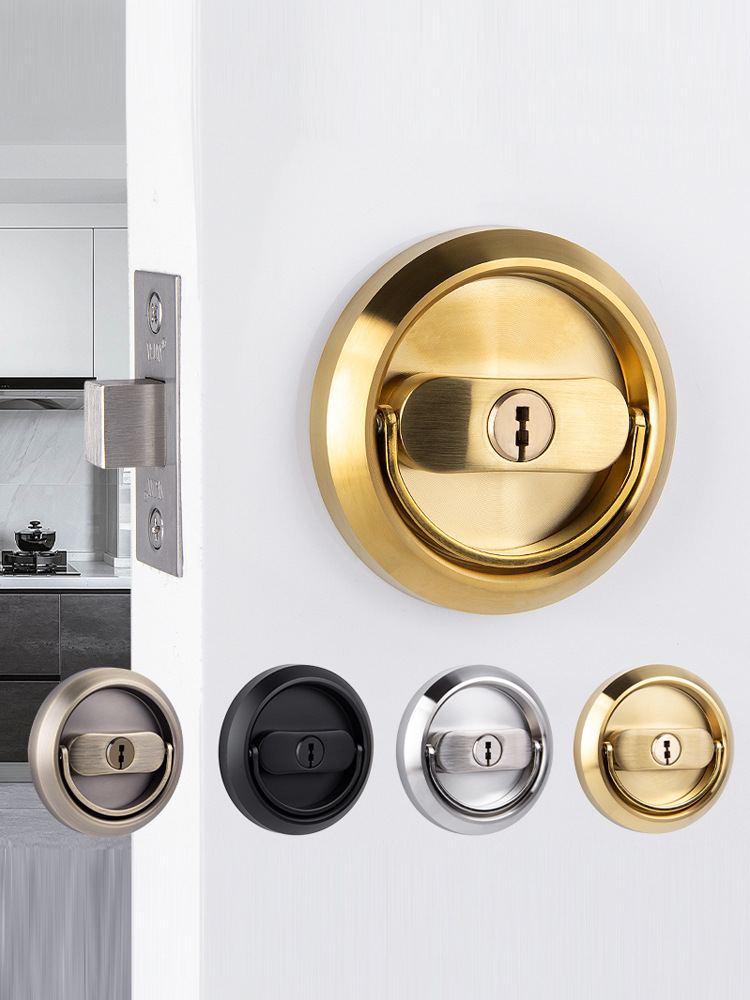 拉环隐形门锁双面暗门锁卧室房门室内木门推拉移门锁带钥匙无把手