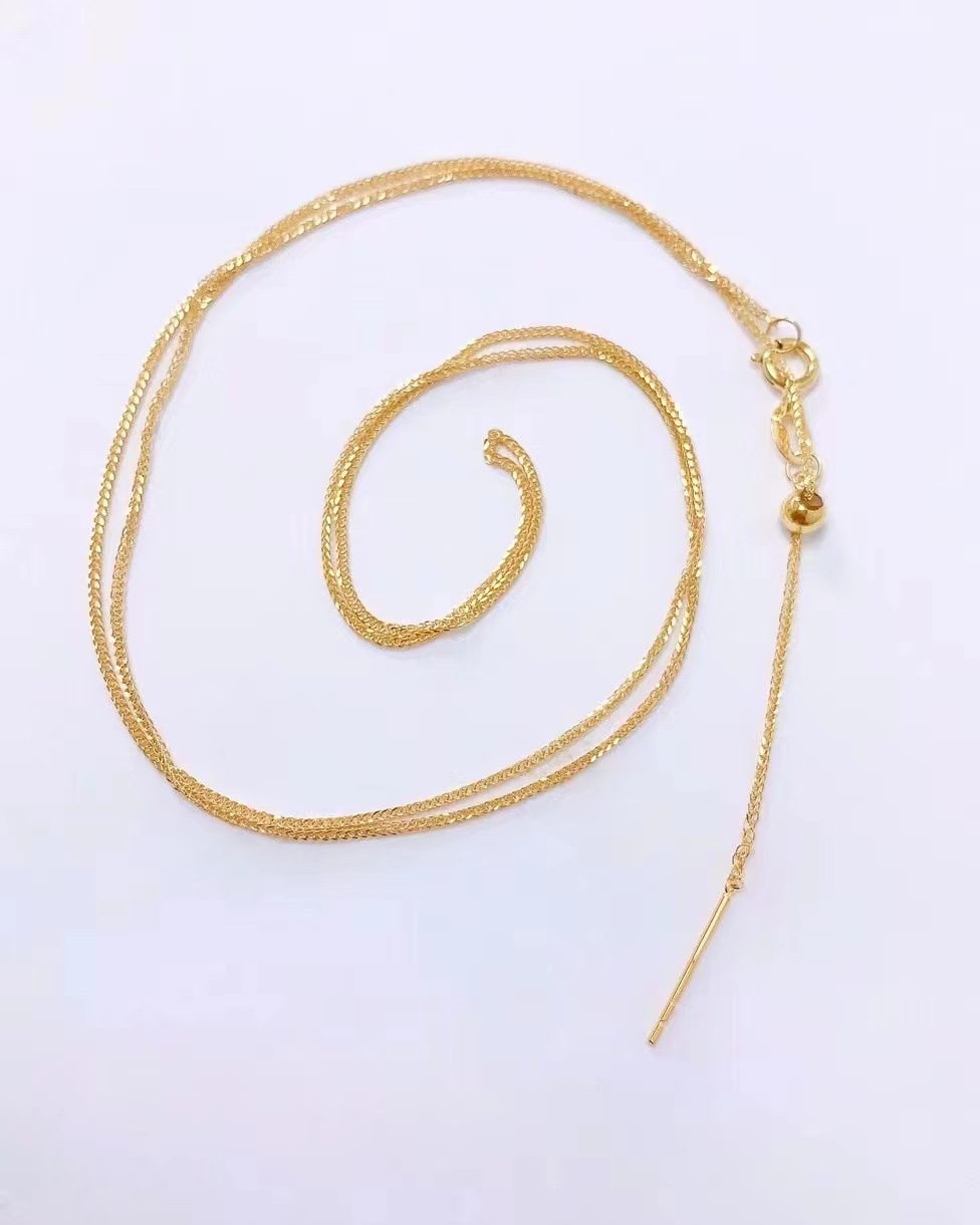 18k金彩金纯金穿珠针式万能链肖邦链项链女可调节白金玫瑰金au750