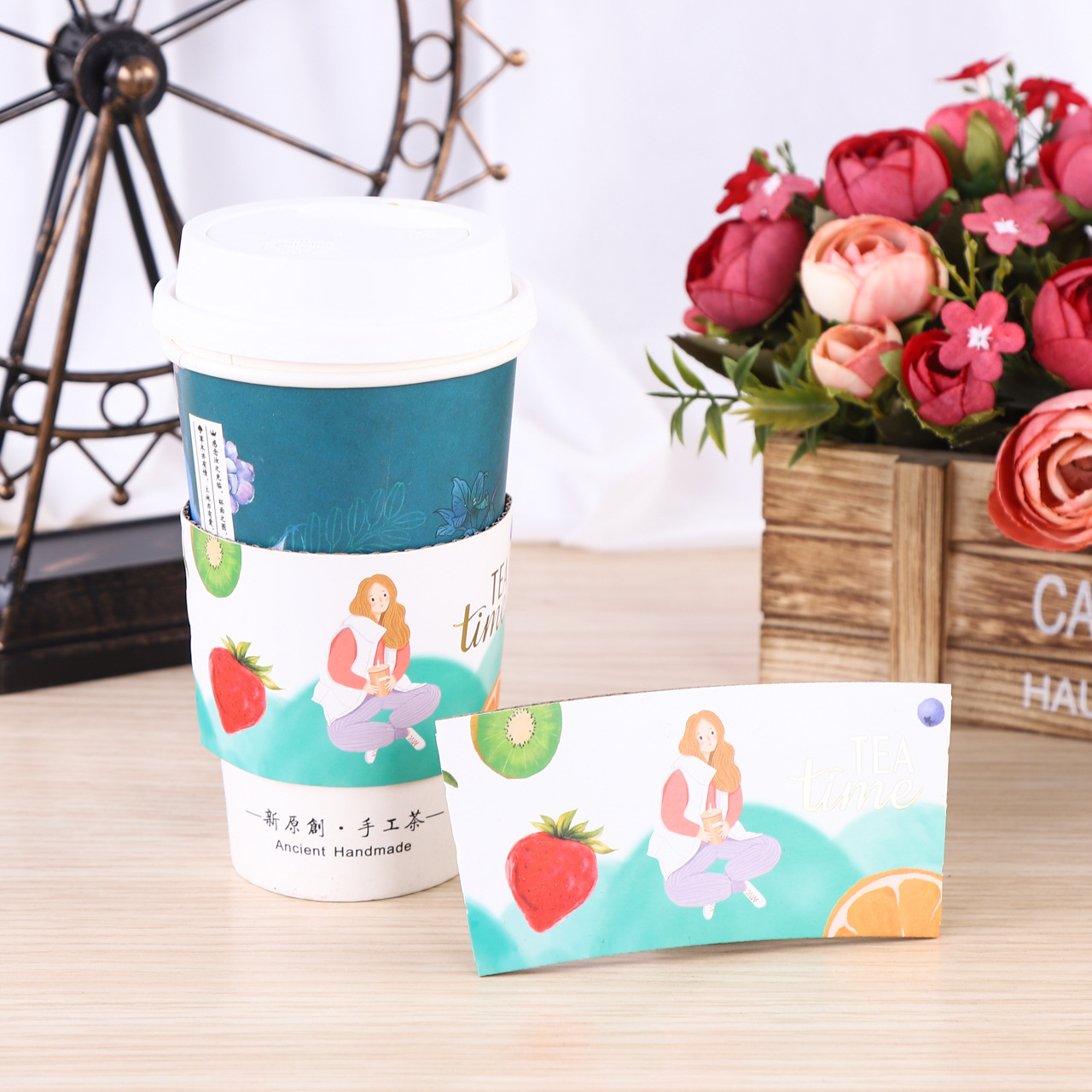 奶茶杯套一次性加厚瓦楞隔热印刷logo咖啡杯套腰封牛皮纸杯套