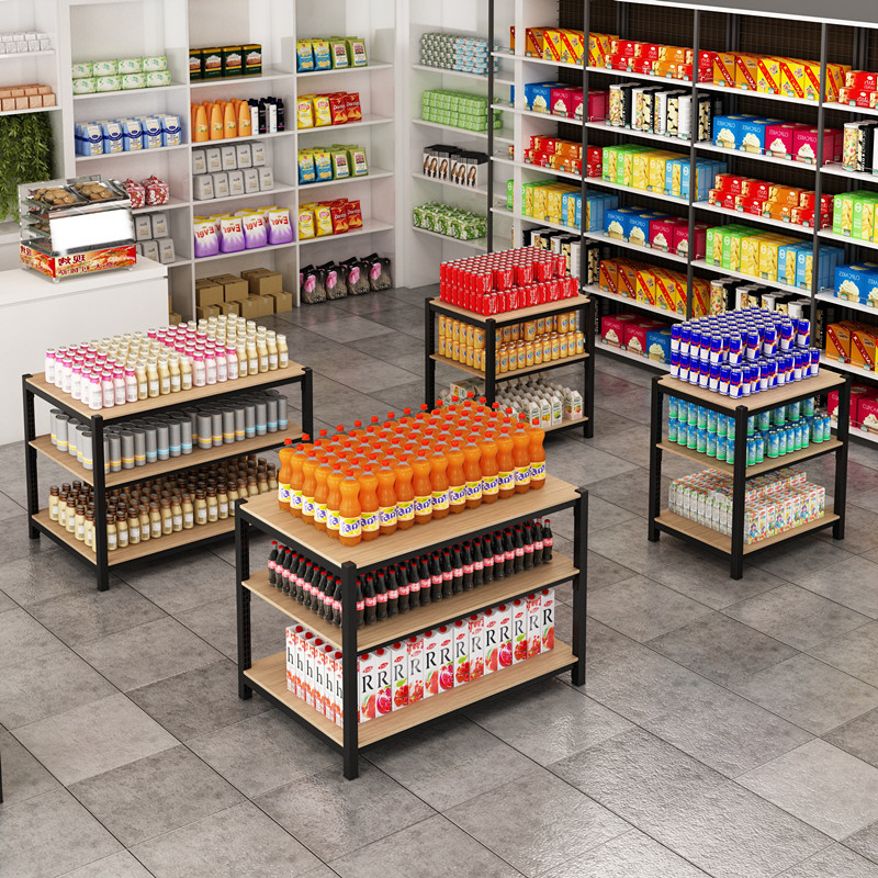 超市牛奶钢木货架礼品堆头粮油米面奶堆架子地堆促销台陈列展示架