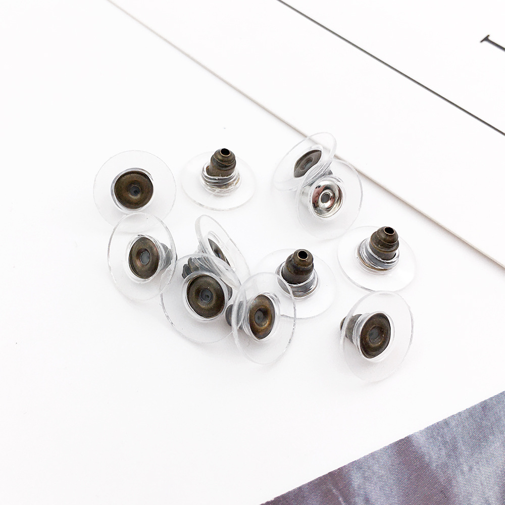 100个飞盘耳堵蝴蝶耳塞橡胶堵头 玫瑰金头耳扣耳拖背耳饰配件