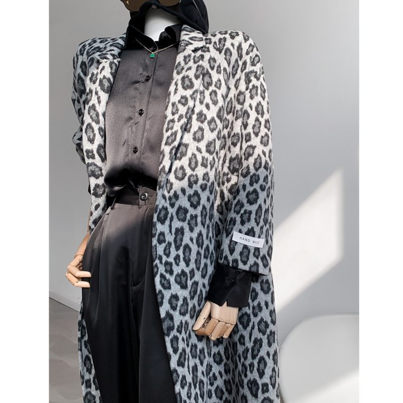 简极潮酷拽野感豹纹双面羊绒大衣羊毛呢外套女韩版22新113756