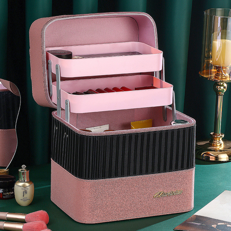 2023 New Cosmetics Storage Box High-End Generous Handheld Portable Cosmetic Case INS Advanced Sense Nail Beauty Box