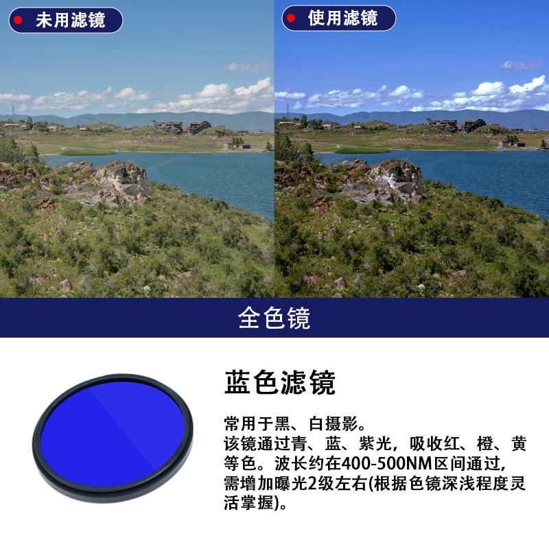 49mm 蓝色滤镜 颜色镜 单反滤镜 全色滤镜 滤色镜 Blue