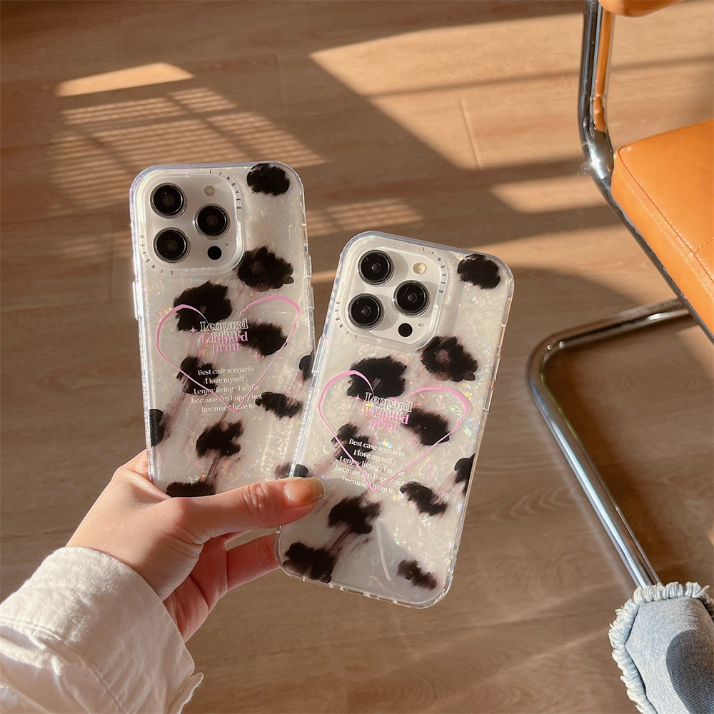 ins黑白豹纹苹果手机壳适用iphone15/14pro果冻全包套13/12简约