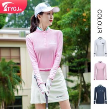 高尔夫女士服装韩版春夏长袖 休闲运动衣 速干撞色球衣T恤打底衫