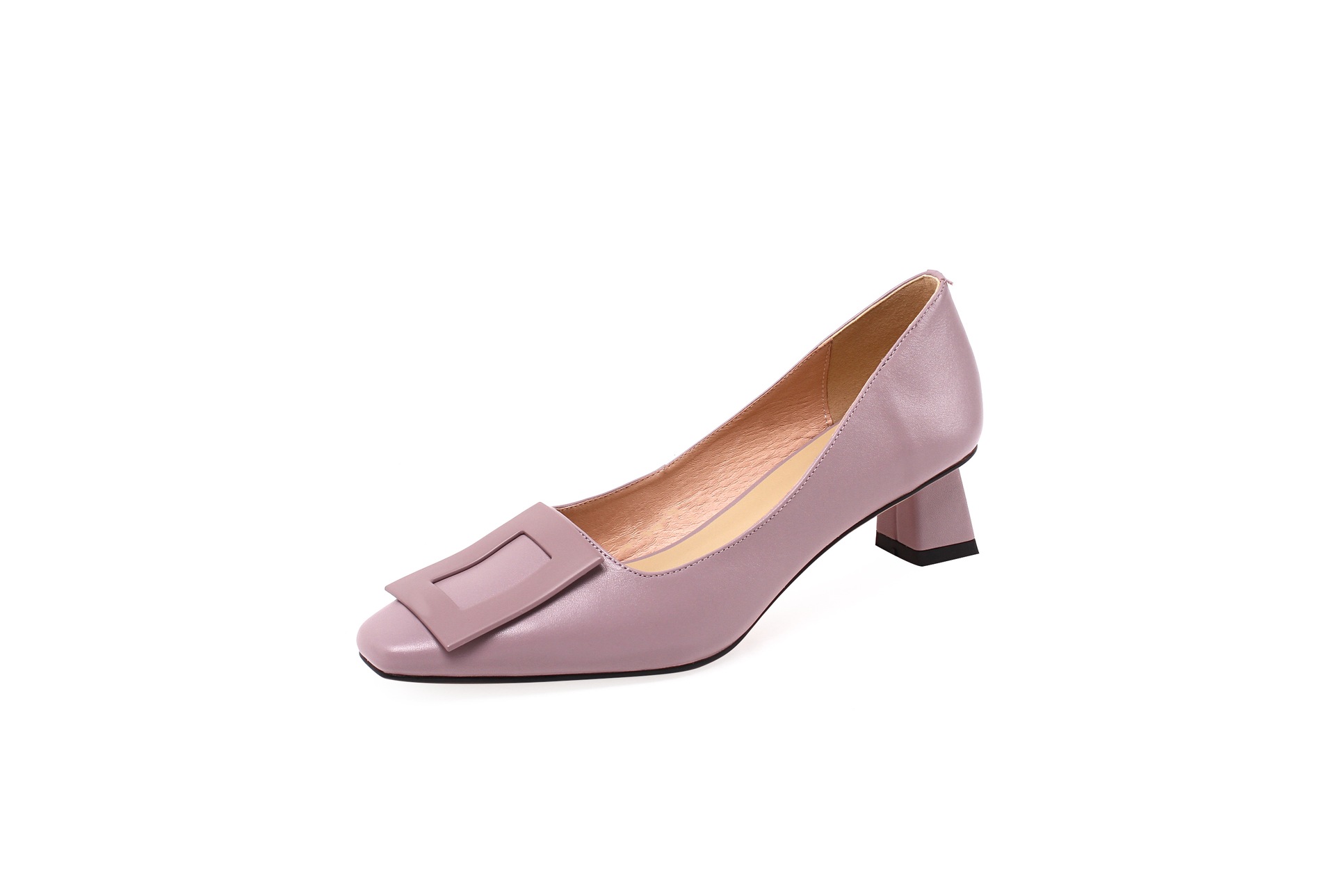 里外全部韩版清新中跟单鞋2021春季新款方头工作鞋女真皮粗跟女鞋