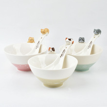 猫咪卡通碗可爱立体陶瓷碗学生碗家用日式餐具儿童创意米饭碗厚实