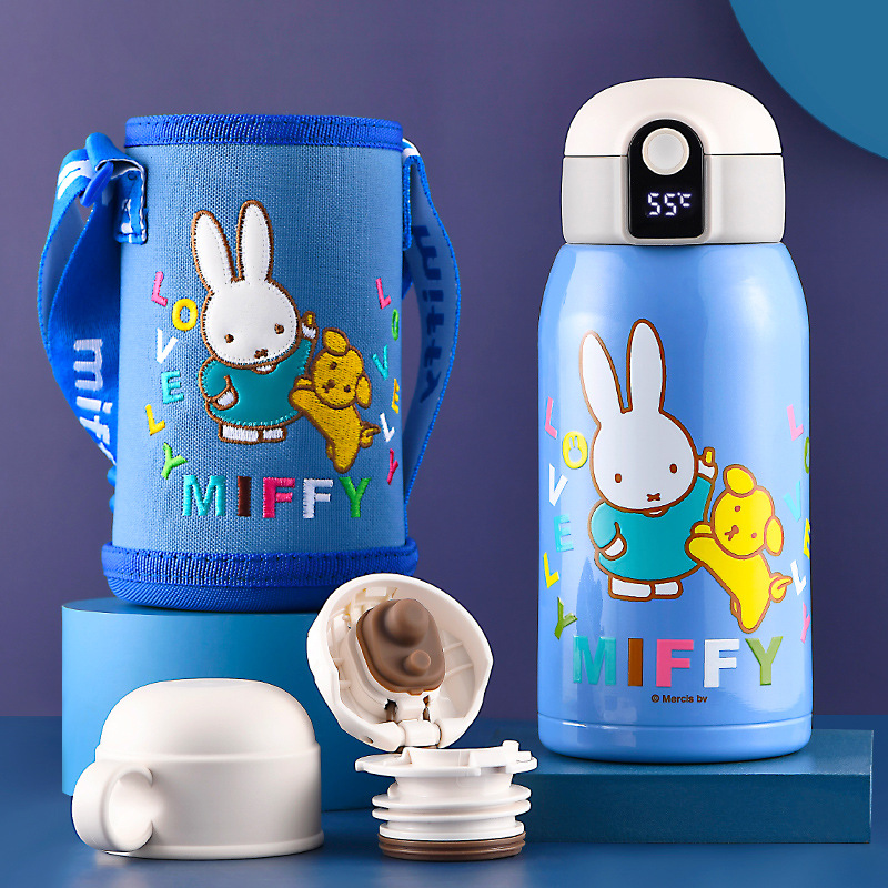 米菲智能儿童保温杯女孩带吸管水杯温度显示316食品级大容量水壶