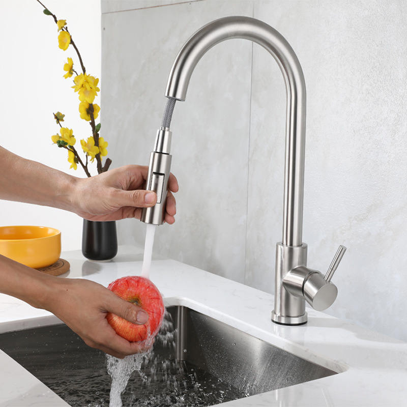 Hot and Cold Brushed Golden Black Pull-out Kitchen Faucet Rotating Retractable Dishwashing Washing Basin Sink Faucet Water Tap