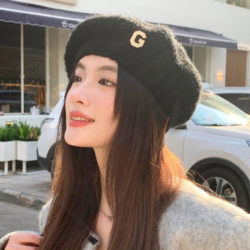 毛线针织贝雷帽女秋冬英伦显脸小画家帽韩版时尚蓓蕾南瓜网红帽子