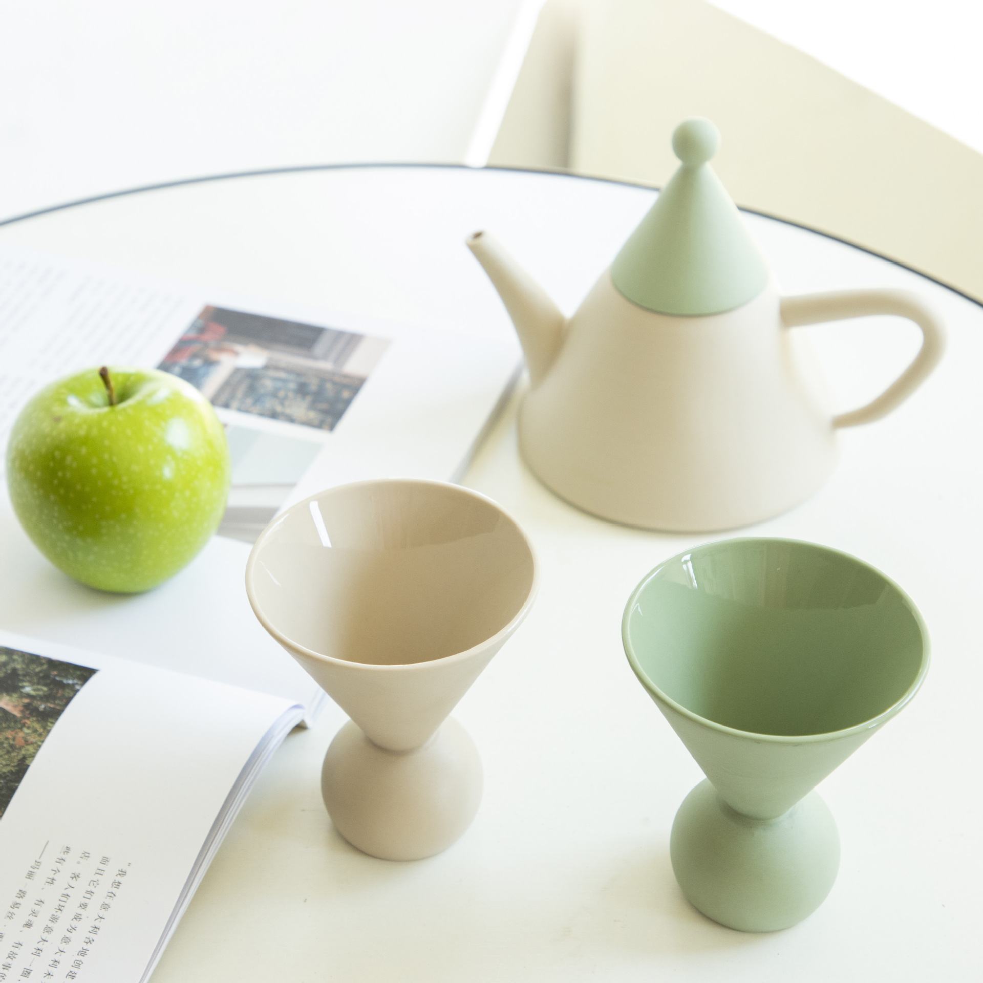 北欧陶瓷咖啡茶具套装亚马逊创意纯色不规则茶壶茶杯家用酒店茶具