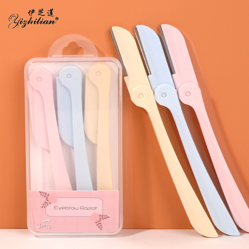 yizhilian 3 pcs eyebrow shaping set eye-brow knife stainless steel blades eyebrow scraper beauty tools factory wholesale