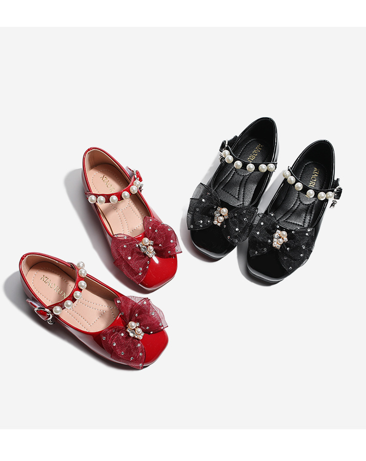 女童公主鞋2022春秋季新款儿童软底红色皮鞋女宝宝鞋子蝴蝶结单鞋