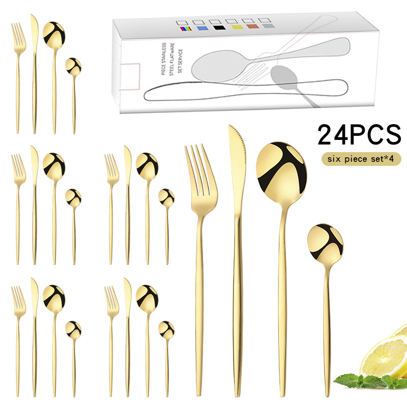 Amazon Hot Selling Stainless Steel Tableware 24-Piece Set Portugal Knife, Fork and Spoon Mail Order Box Cross-Border Tableware Gift Set