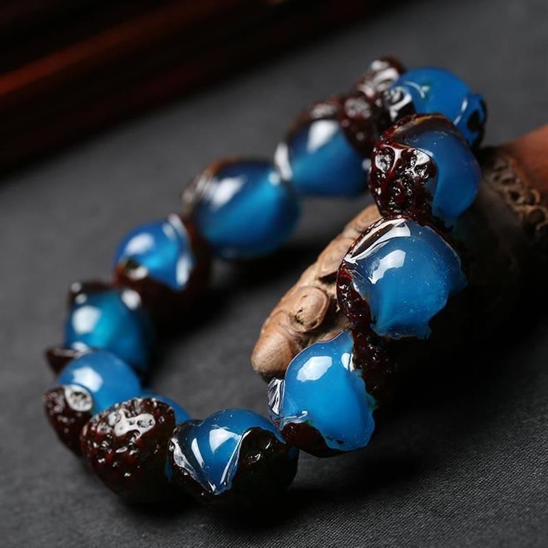 爆款二代带老皮蓝珀手串 男女款时尚蜜蜡手链饰品生日礼物批发