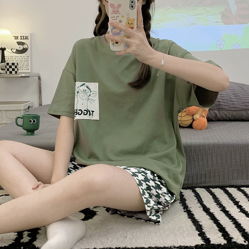 New Pajamas Women's Summer Short Sleeve Shorts Cotton Suit Korean Students Sweet Cute Cartoon Ladies' Homewear