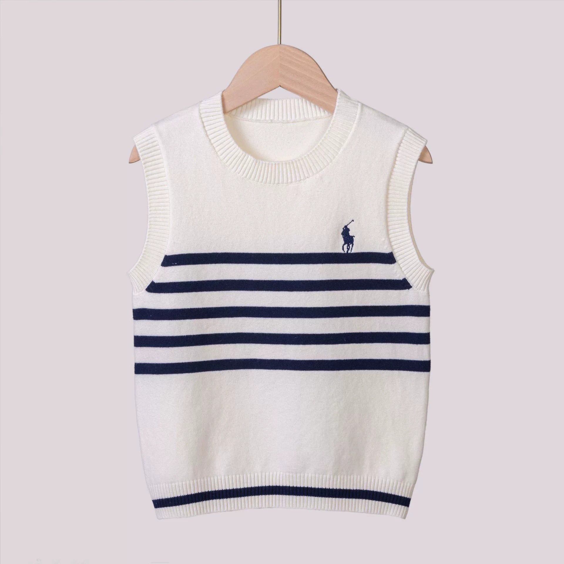 秋冬季新款儿童针织毛衣背心潮范2024童装马甲套头棉线圆领条纹坎