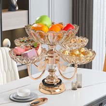 欧式轻奢水晶玻璃旋转果盘客厅茶几家用多层水果盘零食干果糖果盘