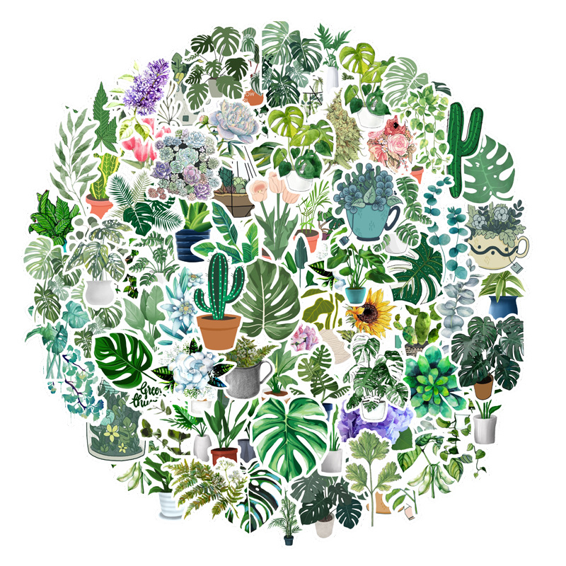 100枚绿色植物龟背竹绿叶手机电脑汽车平板行李箱文具airpods贴纸