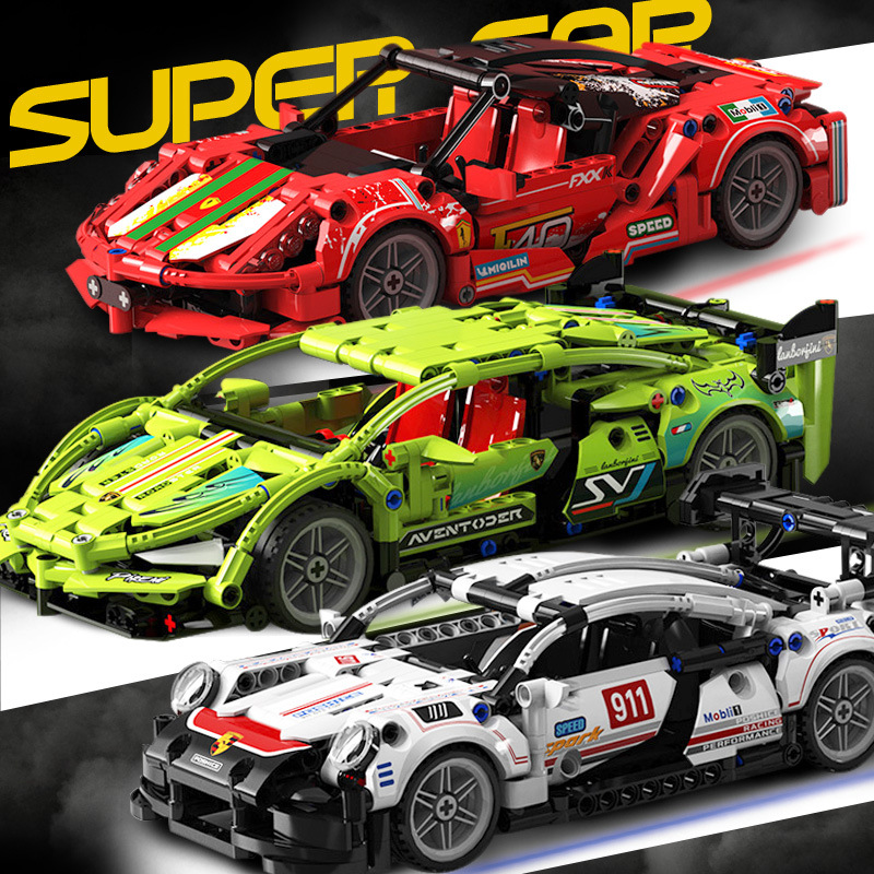 积奇乐48001赛车益智高难度儿童男孩子回力跑车拼装积木玩具代发