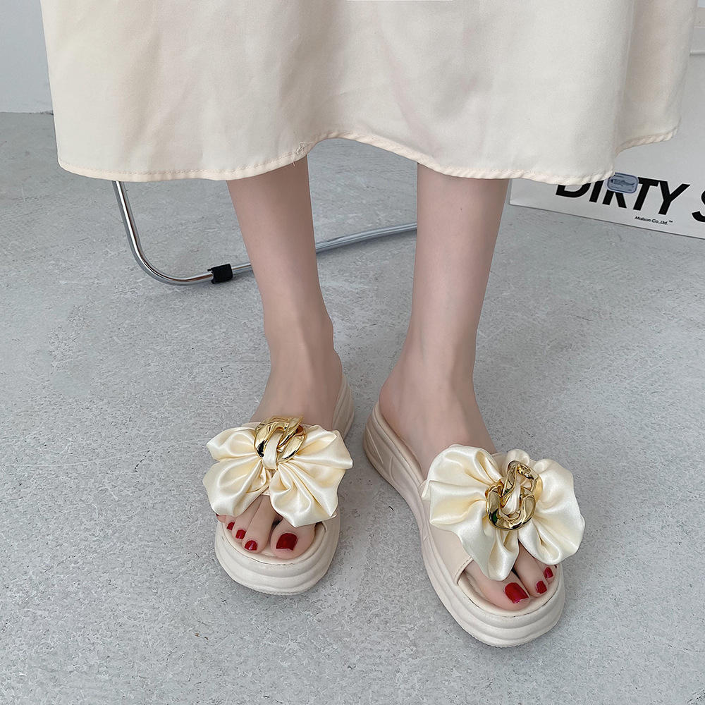 蝴蝶结拖鞋女夏外穿ins潮2022年新款网红时尚一字拖厚底法式凉拖