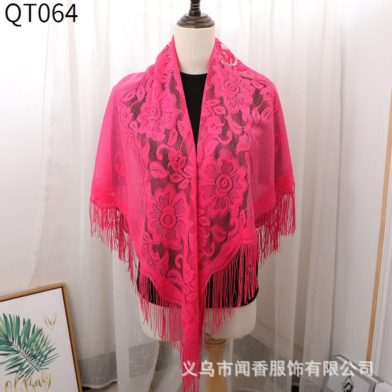 Hollow out Lace Cappa Western Style Tassel Banquet Dress Shawl New Year Bridesmaid Solid Color Scarf Cheongsam Dress Triangular Binder