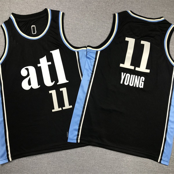 儿童球衣童装篮球服亚特兰大老鹰队11号特雷杨young黑色城市版