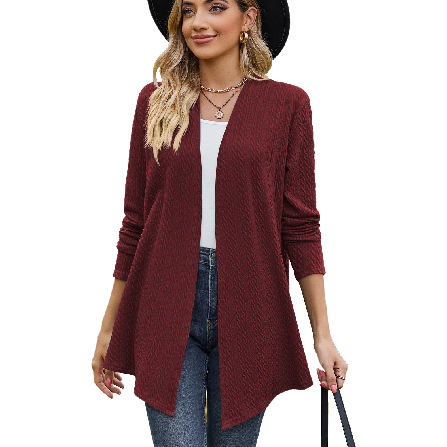 Amazon Europe and America Cross Border Foreign Trade 2023 Autumn and Winter New Solid Color Long Sleeve Loose Cardigan Coat Women's Top for Women