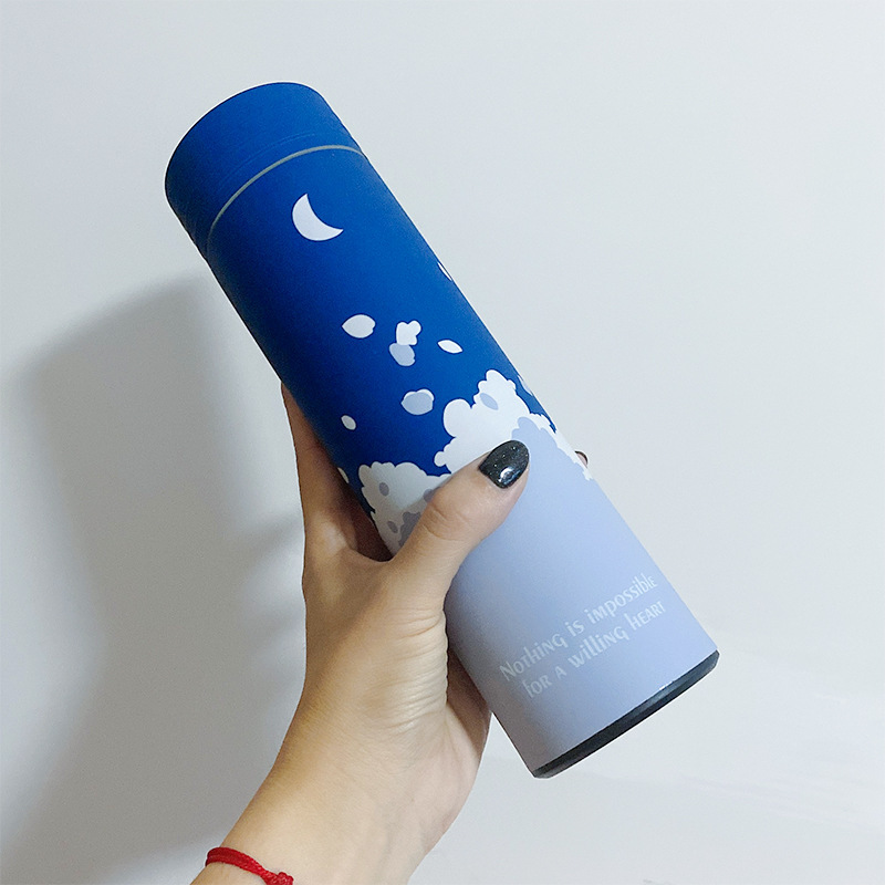 Customized 5D Printing UV Printing Double-Layer Stainless Steel Water Bottle Intelligent Display Temperature Insulation Cup Outdoor Portable and Simple Straight Cup