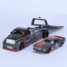 1:64福特雪佛兰美式拖板带跑车合金汽车模型摆件批发儿童玩具展示