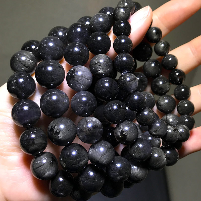 天然黑极光手链稀有矿种黑色羽状赤铁矿达碧兹水晶手串-阿里巴巴