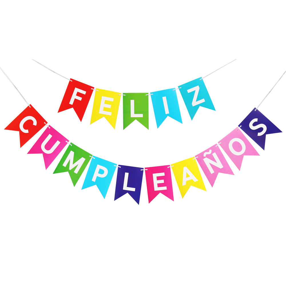 New Spanish Happy Birthday Laser Fishtail Hanging Flag Birthday Party Scene Decoration Garland Wholesale