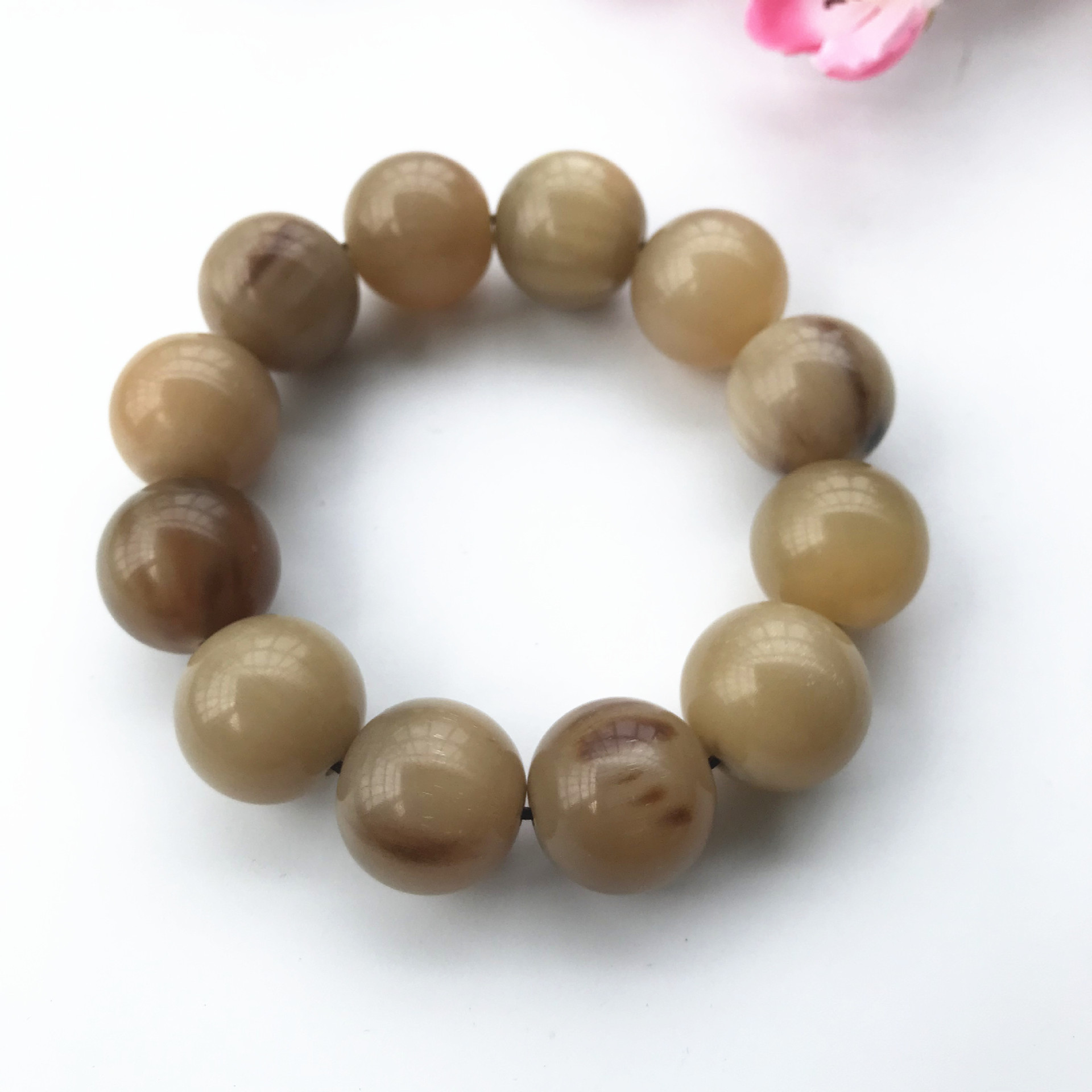 天然白牦牛角手串佛珠手链 白牛角手串 牛角纯色圆珠手串