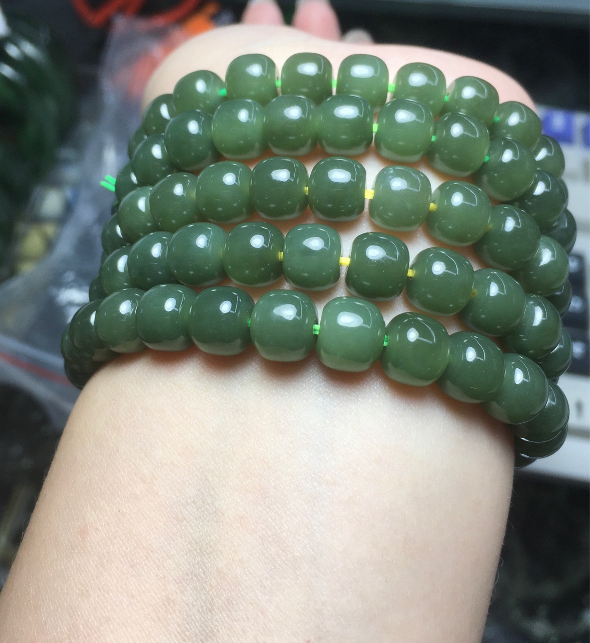 和田玉碧玉老型珠手串青海料晴水手链