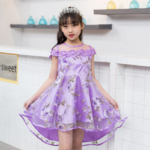 童装跨境外贸女童连衣裙夏季新款欧美礼服公主裙儿童短袖花朵裙子