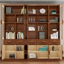 n%书柜中式实木书柜门书橱书房书架组合大容量储物柜
