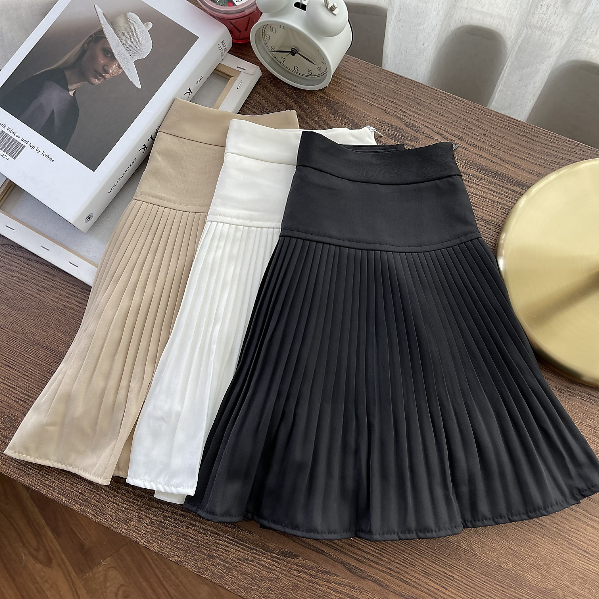 实拍 学院不规则百褶裙 侧面拉链高腰压褶半身裙 短裙
