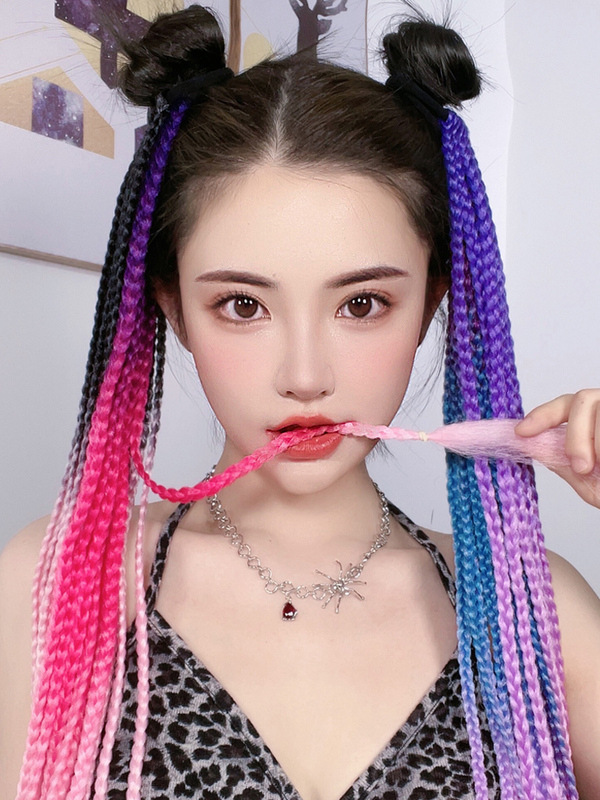 脏辫马尾假发女y2k千禧辣妹脏辫彩色渐变编发神器绑带式麻花长