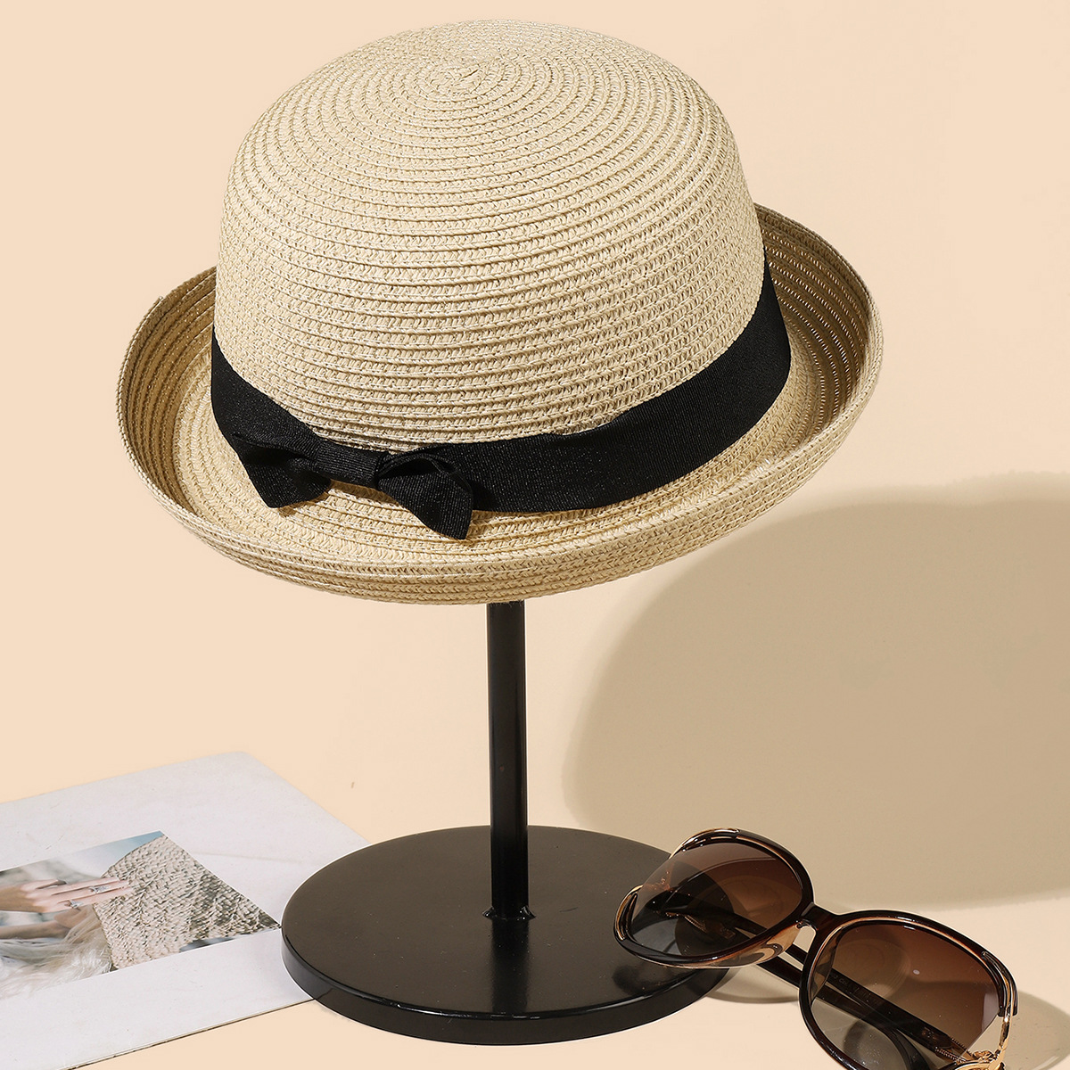 2022 New Summer Spot Goods Short-Brimmed Hat Travel Beach Sun Protection Hat Women's Single Color Straw Hat Factory Wholesale