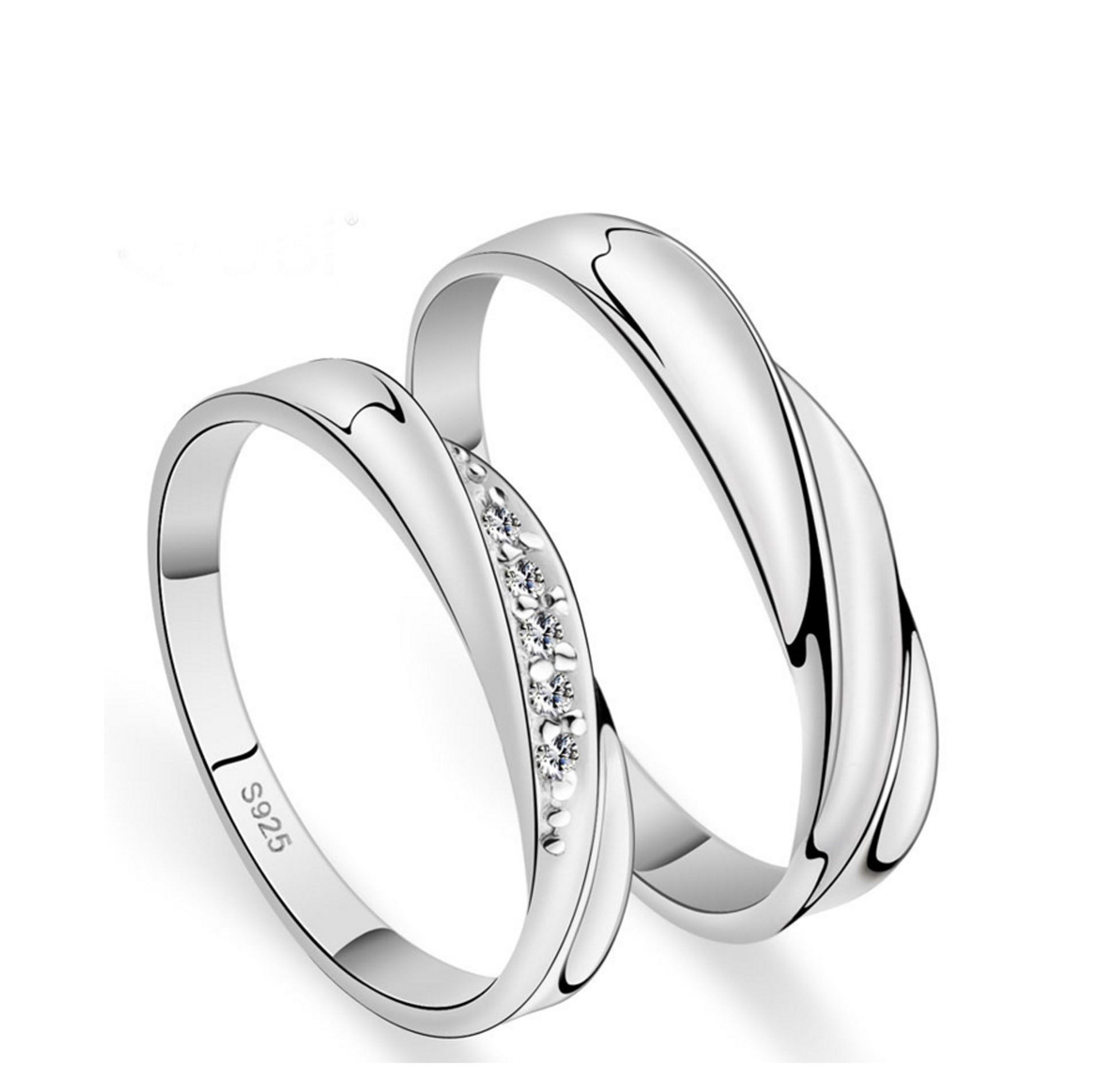 情侣戒指银饰品设计韩版开口指环结婚钻戒皇冠戒指锆石戒指女批发