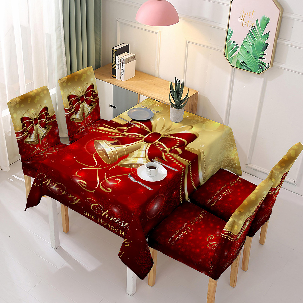 Cross-Border New Arrival Christmas Chair Cover Holiday Decoration All-Inclusive Elastic Chair Cover Household Dining Table Oil-Proof Waterproof Tablecloth