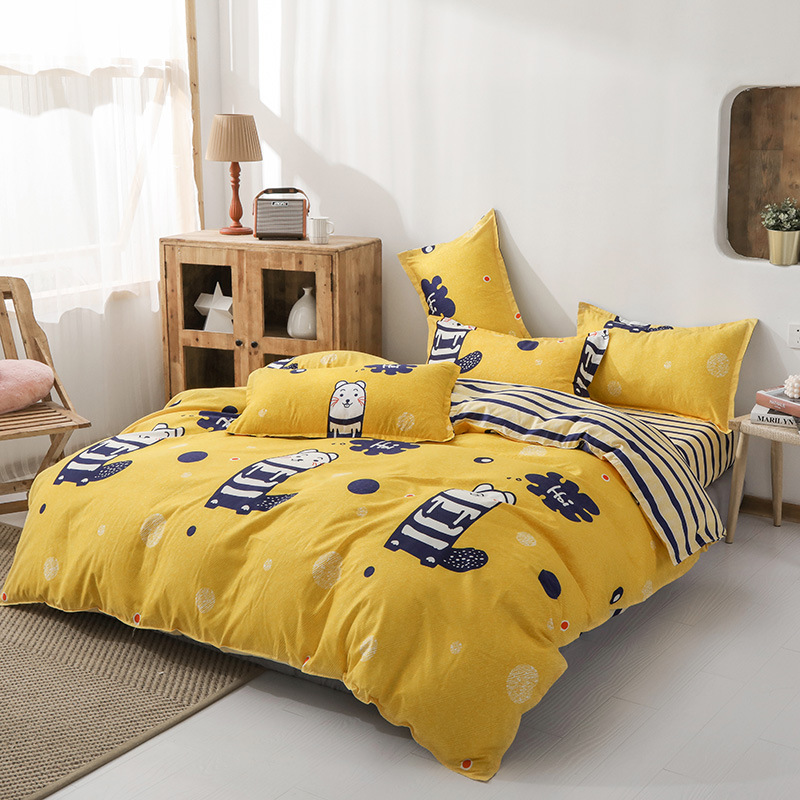 Aloe Cotton Four-Piece Set Active Printing Thickened Brushed Bed Sheet Quilt Cover Skin-Friendly Comfortable Student Dormitory Factory Wholesale