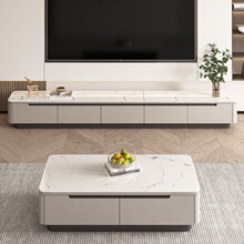 全实木新款轻奢现代简约茶几电视柜组合意式大小户型客厅岩板