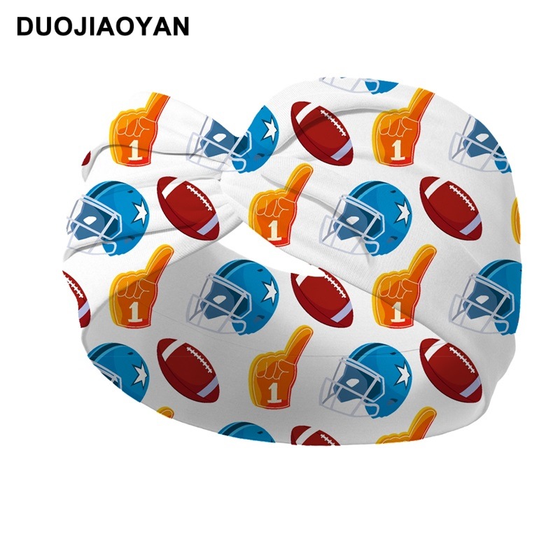 European and American New Cross Sports Hair Band Rugby Print Elastic Hair Band Fashion Wide-Brimmed Knotted Sweat-Absorbent Headband