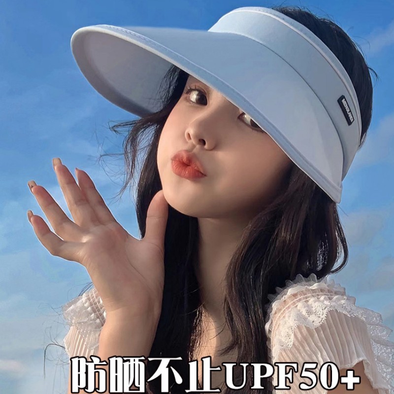 Summer Outdoor Riding UV-Proof Foldable Women's Topless Hat Large Brim PVC Sunshade Face-Looking Small Sun Protection Hat